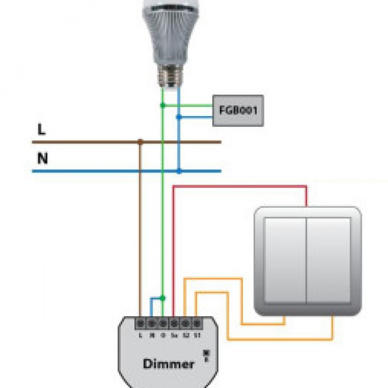 Освещение без выключателя. Схема подключения умного выключателя. Умный выключатель света схема подключения. Fibaro Dimmer схема подключения. Умный дом схема подключения освещения.