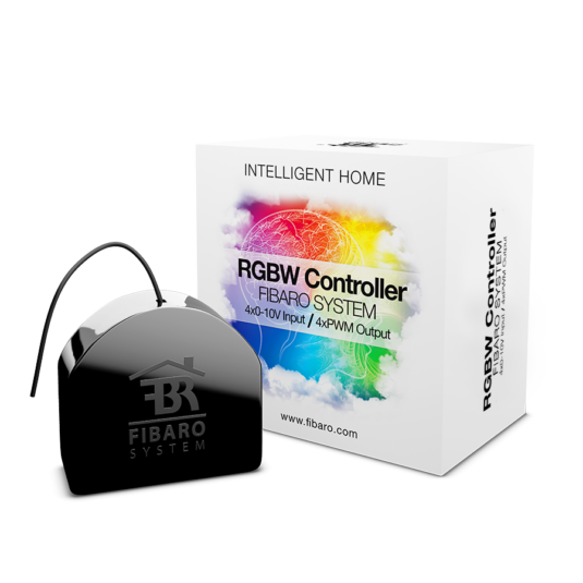 Fibaro RGBW controller vu de face avec emballage