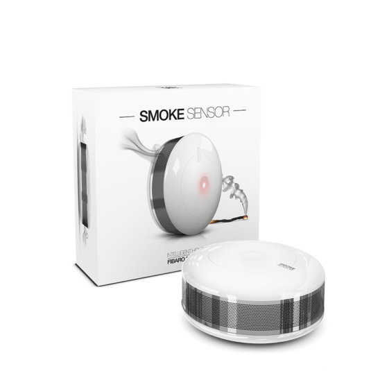 Fibaro smoke sensor vue de face avec emballage