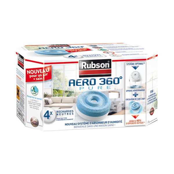 Recharge Déshumidificateur 450g pack de 4 Rubson Aero 360