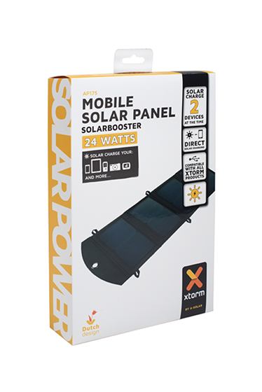 Panneau solaire Xtorm SolarBooster 24 dans son emballage avec manuel d'utilisation